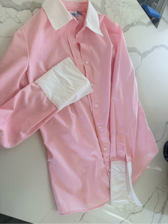 Izod Tops - Izod Petite Pink Button-Up Shirt with White Trim